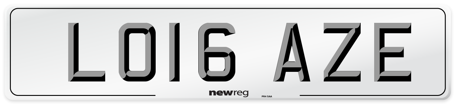 LO16 AZE Number Plate from New Reg